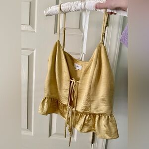 LPA Gold Satin Tie-Front Top